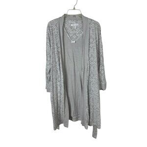 Carole Hochman 2 Piece Set SM Nightgown Robe Grey White Stripe Loungewear Casual